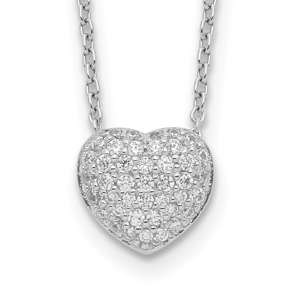 Sterling Silver Rhodium-plated CZ Heart w/1.5in ext Necklace
