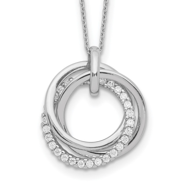 Sterling Silver Rhodium-plated Fancy CZ Necklace w/2in ext.