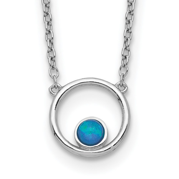 Rhodium-plated Sterling Silver Created Opal Circle w/ 2in ext. Necklace