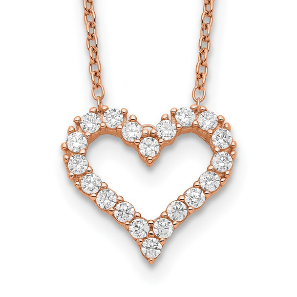 Sterling Silver Rose-tone CZ Heart w/ 2in ext. Necklace