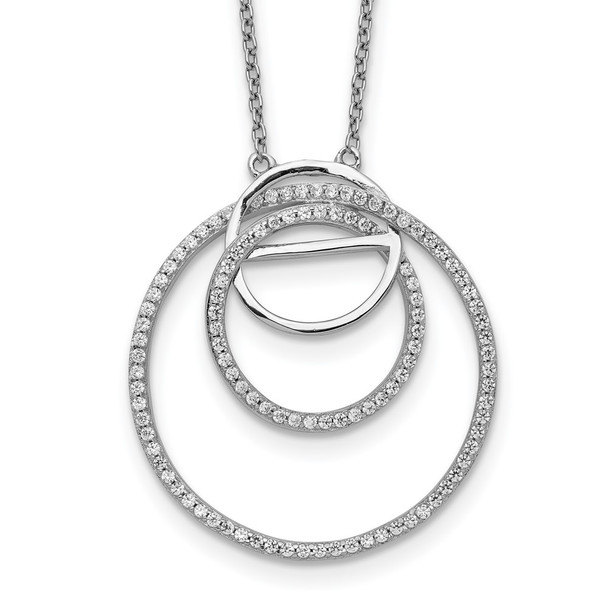 Rhodium-plated Sterling Silver CZ Loop Circles w/2 in. Ext. Necklace