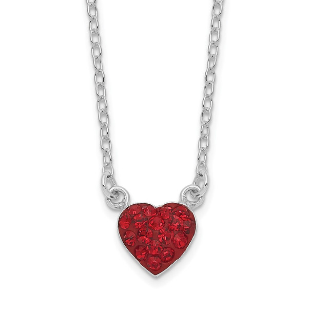 Rhodium-plated Sterling Silver Polished Red Crystal Heart Necklace