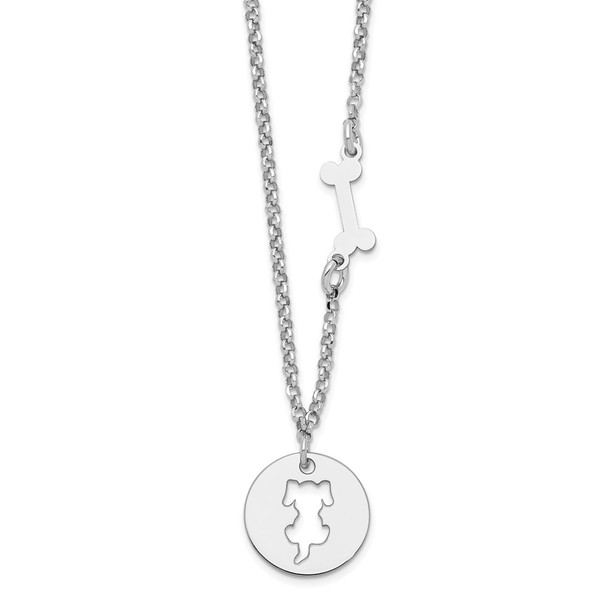 Rhodium-plated Sterling Silver Puppy and Bone w/1 in Ext Necklace