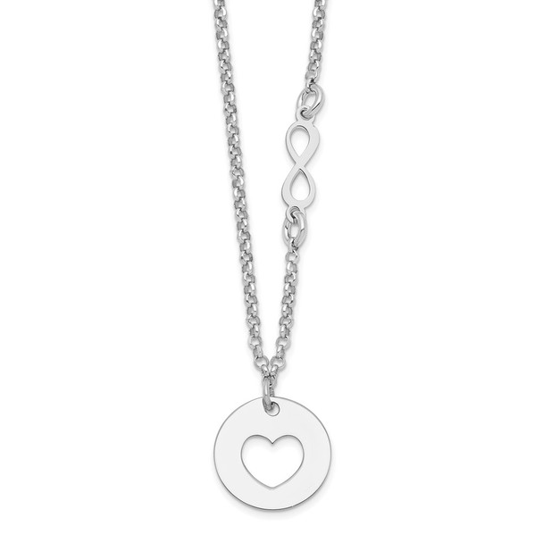 Rhodium-plated Sterling Silver Heart and Infinity w/1 in Ext Necklace