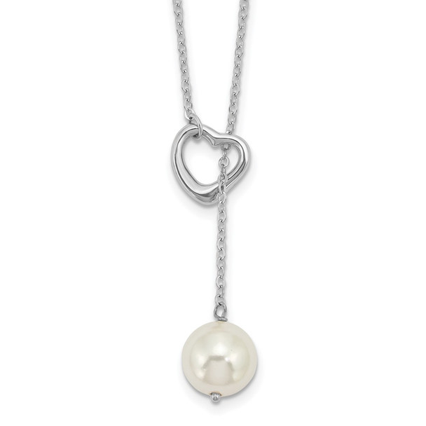 Sterling Silver Rhodium-plated Simulated Pearl Heart 2-Piece Necklace