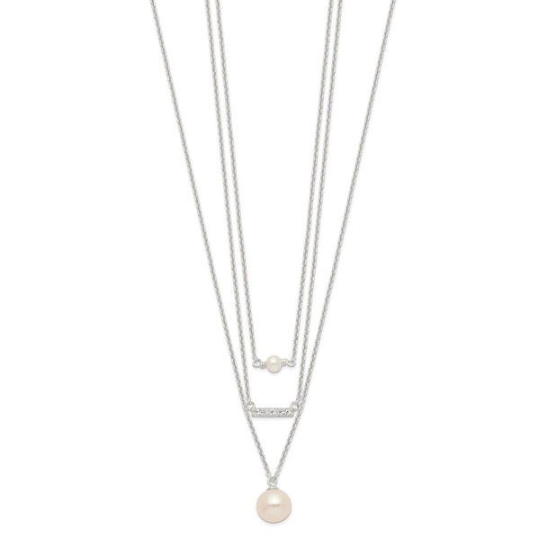Sterling Silver Multi Strand CZ and Simulated Pearl Necklace