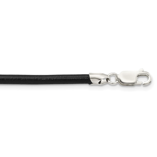 Sterling Silver 3mm Black Leather Cord Necklace