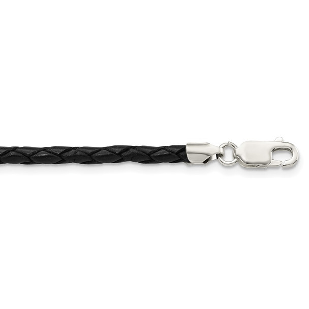 Sterling Silver 3mm Black Leather Braided Necklace QK90-16