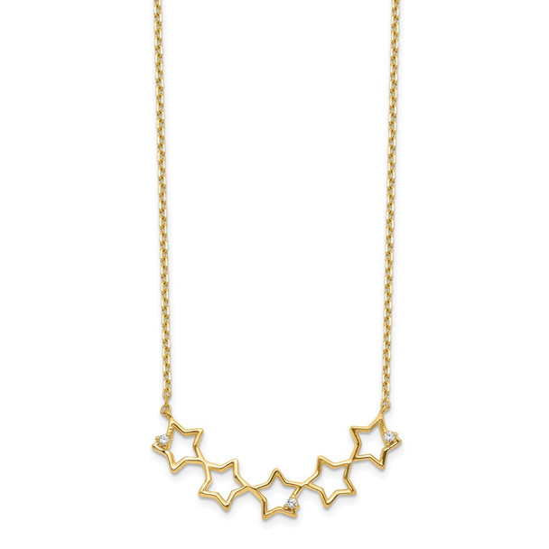 14k Yellow Gold Stars CZ with 2IN EXT Necklace