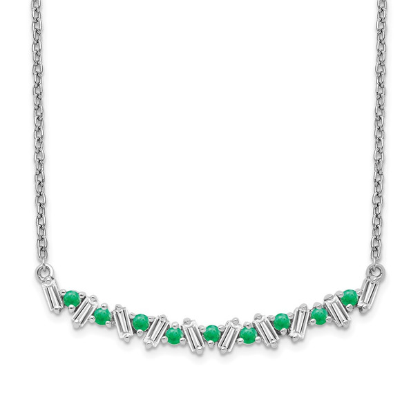 14k White Gold Emerald and Diamond 18in. Bar Necklace PM7256-EM-020-WA