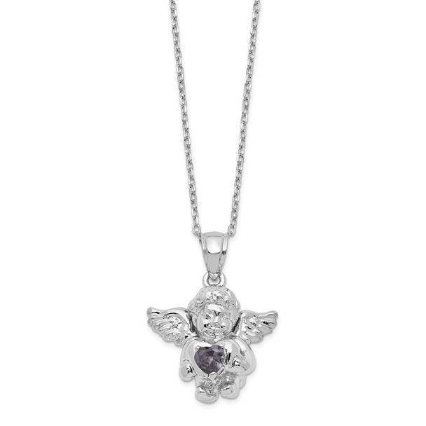 Sterling Silver CZ February Simulated Birthstone Angel Ash Holder 18in Necklace