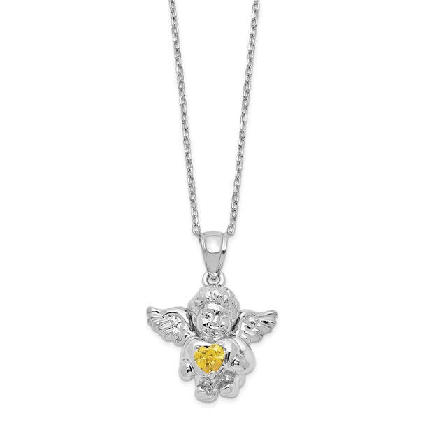 Sterling Silver CZ November Simulated Birthstone Angel Ash Holder 18in Necklace