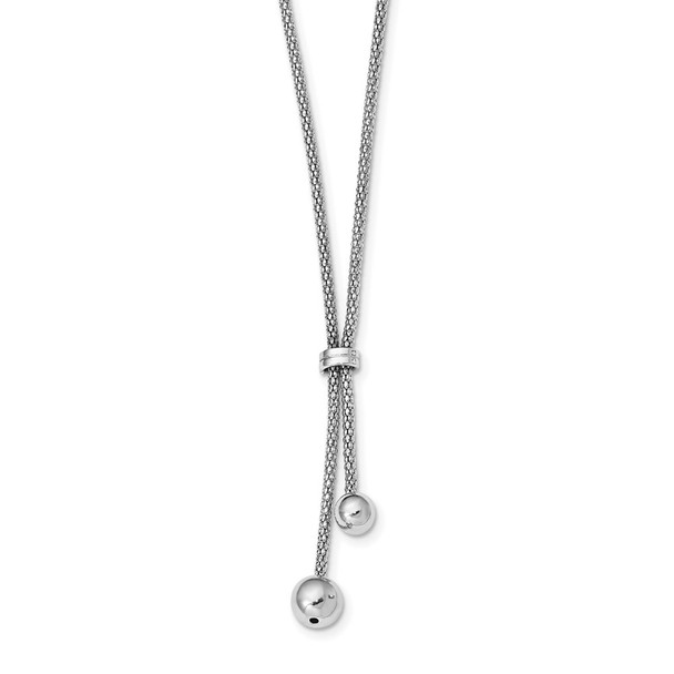 Rhodium-plated Sterling Silver Diamond-cut w/1.5in ext. 2-Bead Y-Necklace