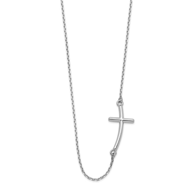 14k White Gold Large Sideways Curved Cross Necklace