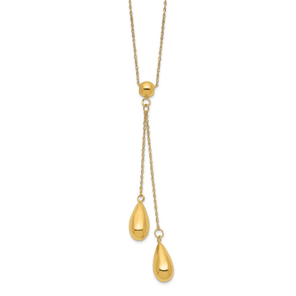 14k Yellow Gold Polished Dangle Bead Necklace