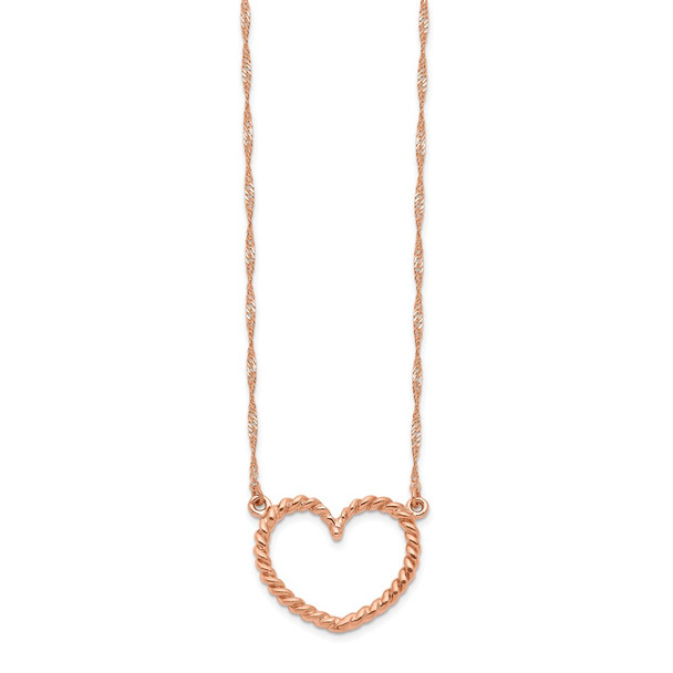 14k Rose Gold Polished & Textured Heart Necklace