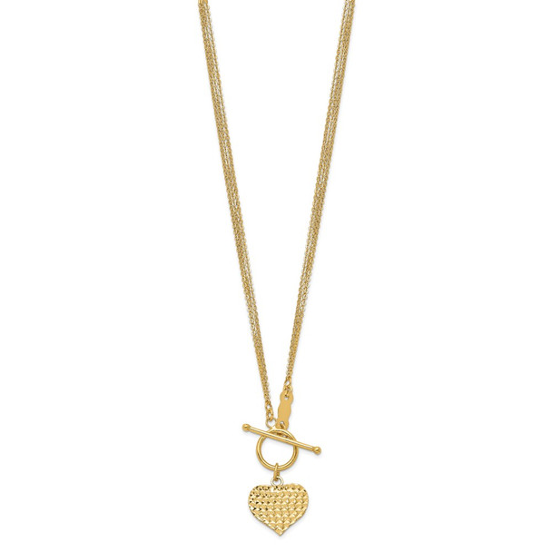 14k Yellow Gold Polished 3-Strand Diamond-cut Heart Toggle Necklace