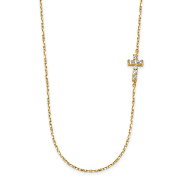 14k Yellow Gold Small Cross CZ with 2IN EXT Necklace