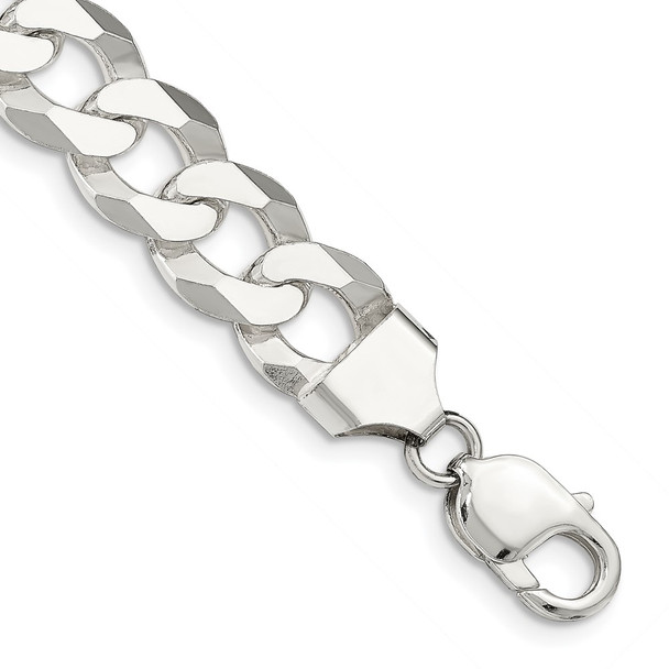 9" Sterling Silver 13mm Beveled Curb Chain Bracelet