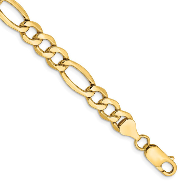 7" 14k Yellow Gold 7.3mm Semi-Solid Figaro Chain Bracelet