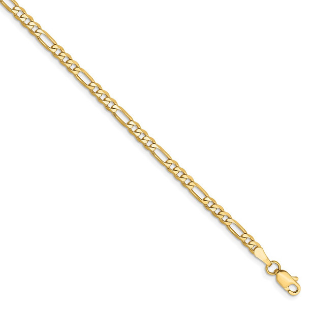 7" 14k Yellow Gold 3mm Flat Figaro Chain Bracelet