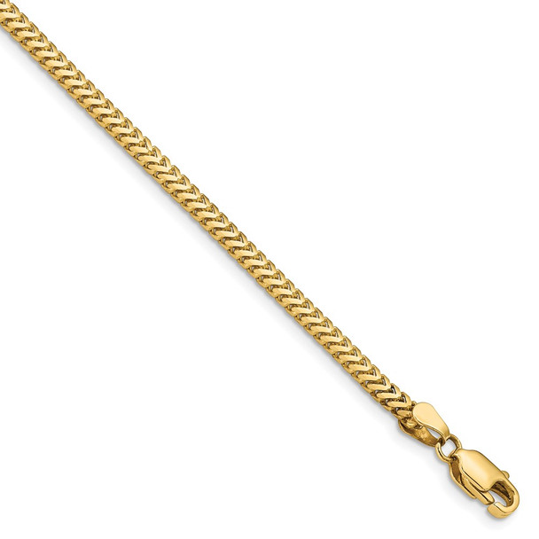 7" 14k Yellow Gold 2.3mm Franco Chain Bracelet