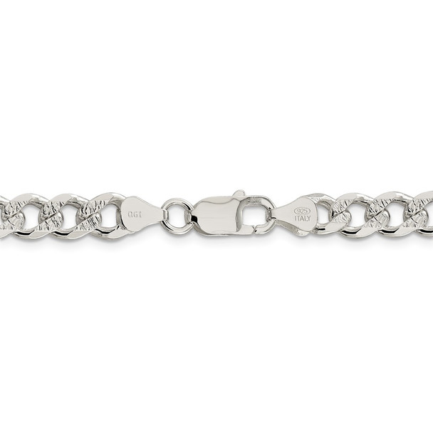 26" Sterling Silver 7.5mm Pave Curb Chain Necklace