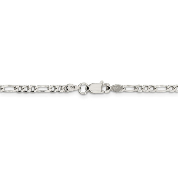 18" Sterling Silver 3mm Pave Flat Figaro Chain Necklace