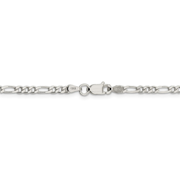 20" Sterling Silver 3mm Pave Flat Figaro Chain Necklace