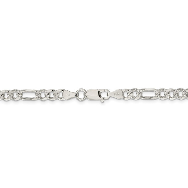 20" Sterling Silver 5.5mm Pave Flat Figaro Chain Necklace