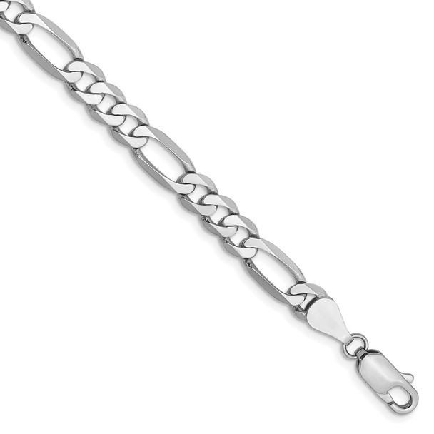 8" 14k White Gold 5.5mm Flat Figaro Chain Bracelet