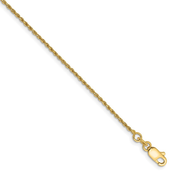 9" 14k Yellow Gold 1.15mm Diamond-cut Machine-made Rope Chain Anklet
