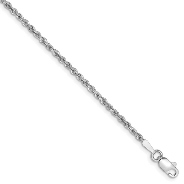 8" 14k White Gold 1.75mm Diamond-cut Rope with Lobster Clasp Chain Bracelet