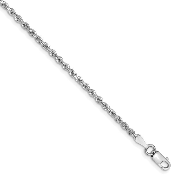 9" 14k White Gold 2mm Diamond-cut Rope Chain Anklet