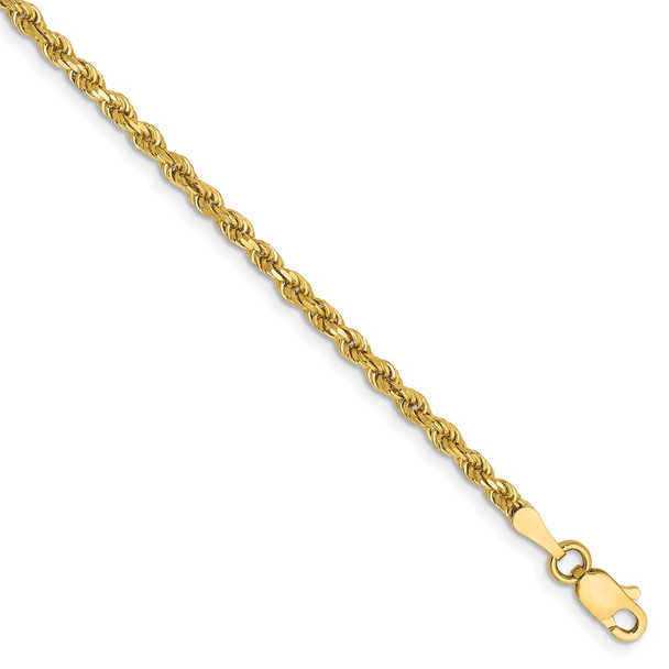 7" 14k Yellow Gold 2.25mm Diamond-cut Rope with Lobster Clasp Chain Bracelet