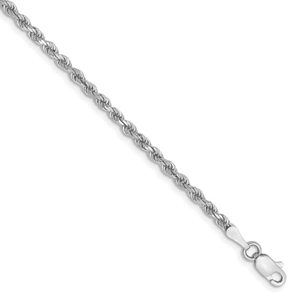 8" 14k White Gold 2.25mm Diamond-cut Rope with Lobster Clasp Chain Bracelet