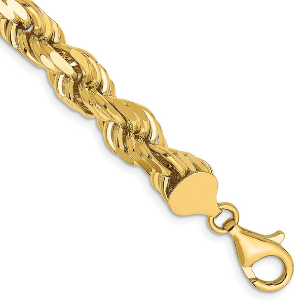 9" 14k Yellow Gold 8mm Diamond-cut Rope with Fancy Lobster Clasp Chain Bracelet