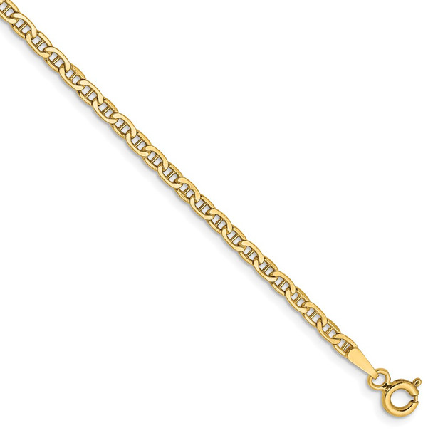 7" 14k Yellow Gold 2.4mm Semi-Solid Anchor Chain Bracelet