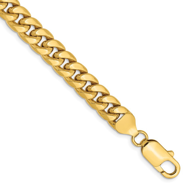 7" 14k Yellow Gold 7.3mm Semi-Solid Miami Cuban Chain Bracelet