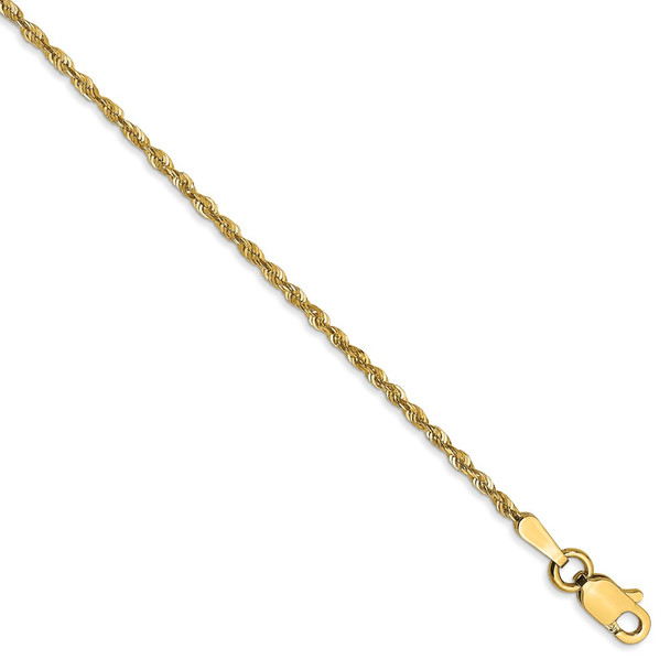 7" 14k Yellow Gold 1.5mm Extra-Light Diamond-cut Rope Chain Bracelet