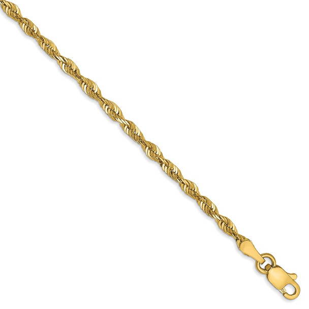 7" 14k Yellow Gold 2.5mm Extra-Light Diamond-cut Rope Chain Bracelet