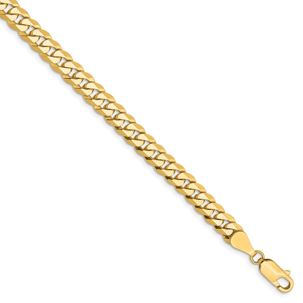 9" 14k Yellow Gold 5.75mm Flat Beveled Curb Chain Bracelet