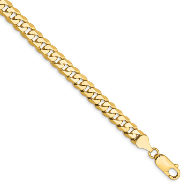 9" 14k Yellow Gold 6.25mm Flat Beveled Curb Chain Bracelet