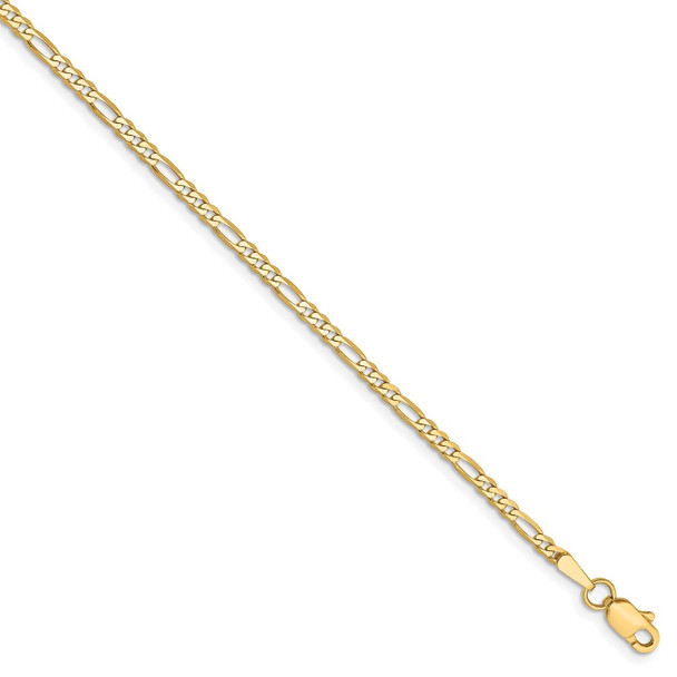 8" 14k Yellow Gold 2.25mm Flat Figaro Chain Bracelet