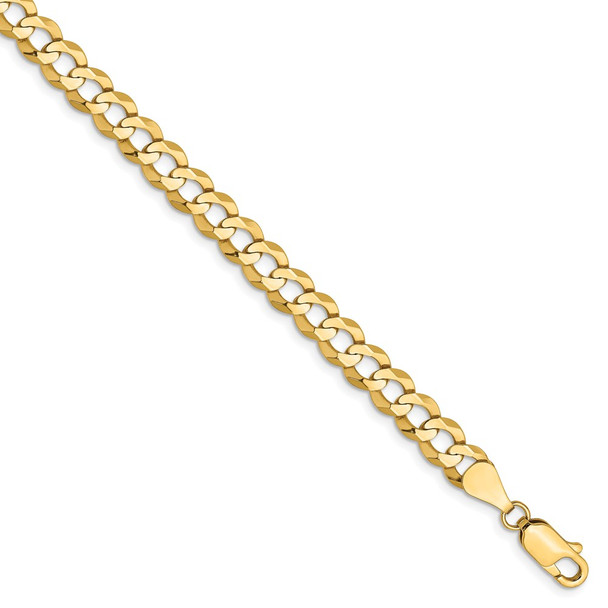 7" 14k Yellow Gold 5.9mm Lightweight Flat Cuban Chain Bracelet