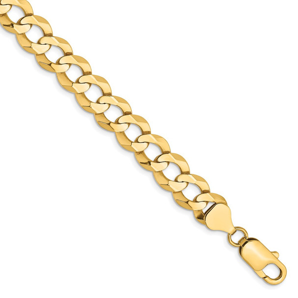 8" 14k Yellow Gold 9.4mm Lightweight Flat Cuban Chain Bracelet