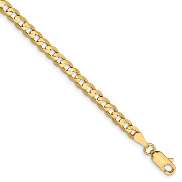 7" 14k Yellow Gold 3.8mm Open Concave Curb Chain Bracelet