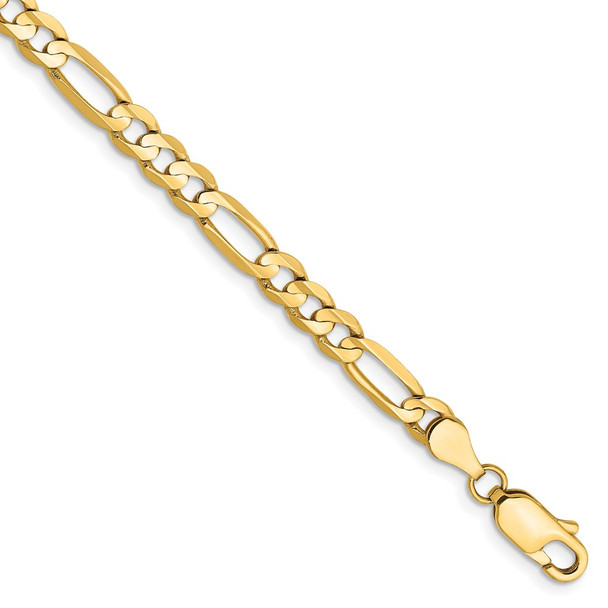 7" 14k Yellow Gold 4.5mm Concave Open Figaro Chain Bracelet