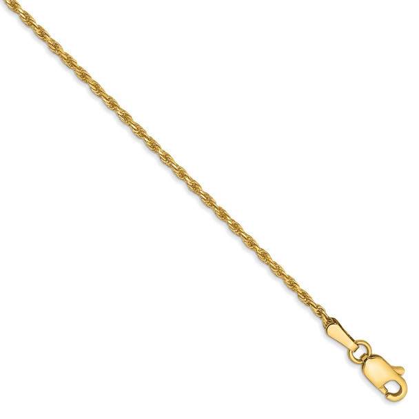 6" 14k Yellow Gold 1.3mm Solid Diamond-cut Machine-Made Rope Chain Bracelet