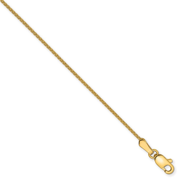 10" 14k Yellow Gold 1mm Solid Diamond-cut Spiga Chain Anklet